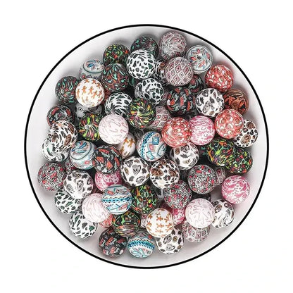 Factory Water Transfer Round 15mm Silicone Beads European and American Fashion Beaded Bracelet Jewelry Bulk Silicone Beads Wholesale