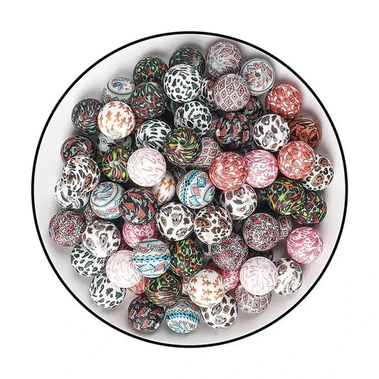 Factory Water Transfer Round 15mm Silicone Beads European and American Fashion Beaded Bracelet Jewelry Bulk Silicone Beads Wholesale