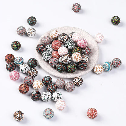 Factory Water Transfer Round 15mm Silicone Beads European and American Fashion Beaded Bracelet Jewelry Bulk Silicone Beads Wholesale