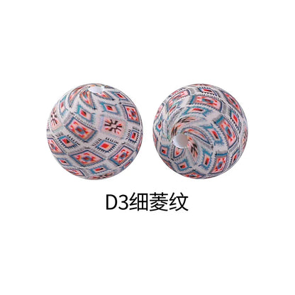 Factory Water Transfer Round 15mm Silicone Beads European and American Fashion Beaded Bracelet Jewelry Bulk Silicone Beads Wholesale