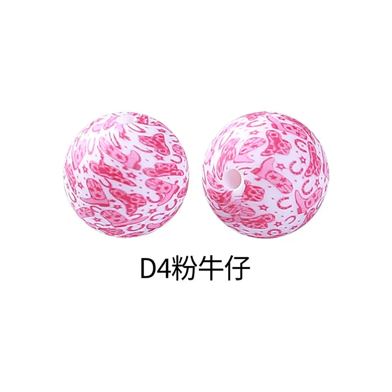 Factory Water Transfer Round 15mm Silicone Beads European and American Fashion Beaded Bracelet Jewelry Bulk Silicone Beads Wholesale