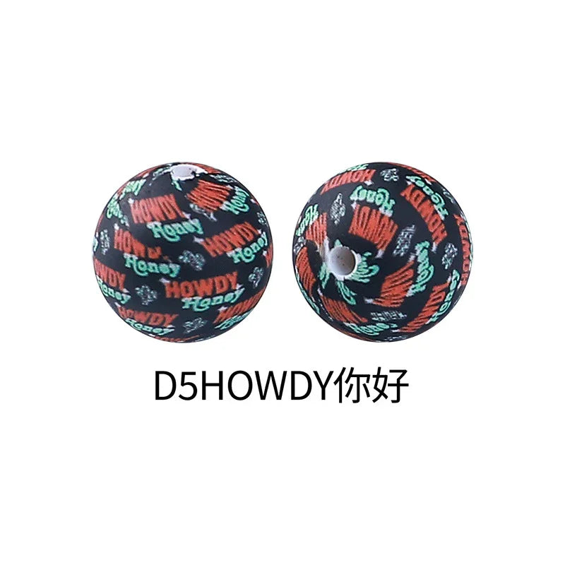 Factory Water Transfer Round 15mm Silicone Beads European and American Fashion Beaded Bracelet Jewelry Bulk Silicone Beads Wholesale