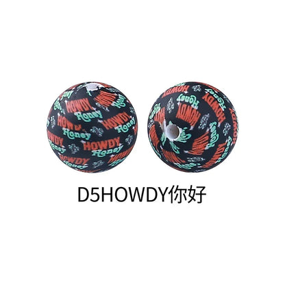 Factory Water Transfer Round 15mm Silicone Beads European and American Fashion Beaded Bracelet Jewelry Bulk Silicone Beads Wholesale