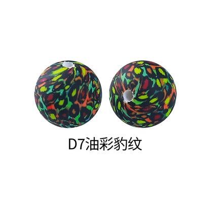 Factory Water Transfer Round 15mm Silicone Beads European and American Fashion Beaded Bracelet Jewelry Bulk Silicone Beads Wholesale