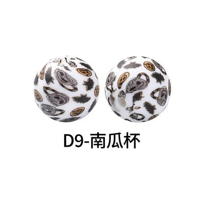 Factory Water Transfer Round 15mm Silicone Beads European and American Fashion Beaded Bracelet Jewelry Bulk Silicone Beads Wholesale