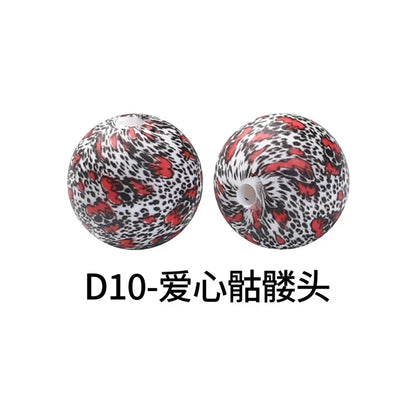 Factory Water Transfer Round 15mm Silicone Beads European and American Fashion Beaded Bracelet Jewelry Bulk Silicone Beads Wholesale