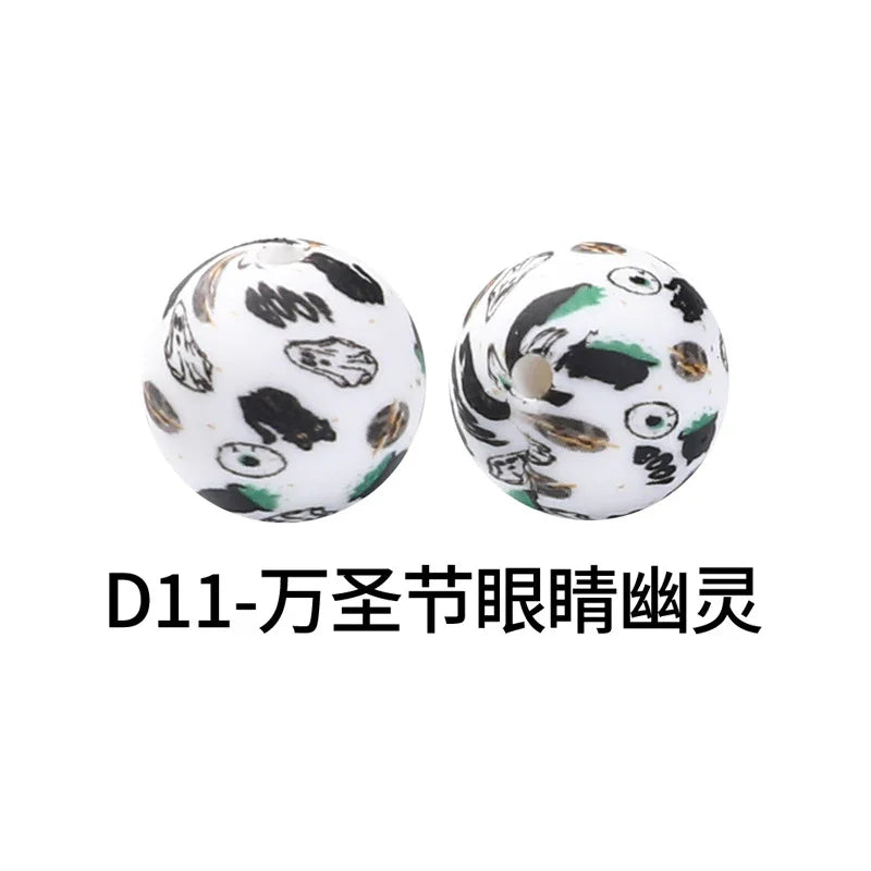 Factory Water Transfer Round 15mm Silicone Beads European and American Fashion Beaded Bracelet Jewelry Bulk Silicone Beads Wholesale