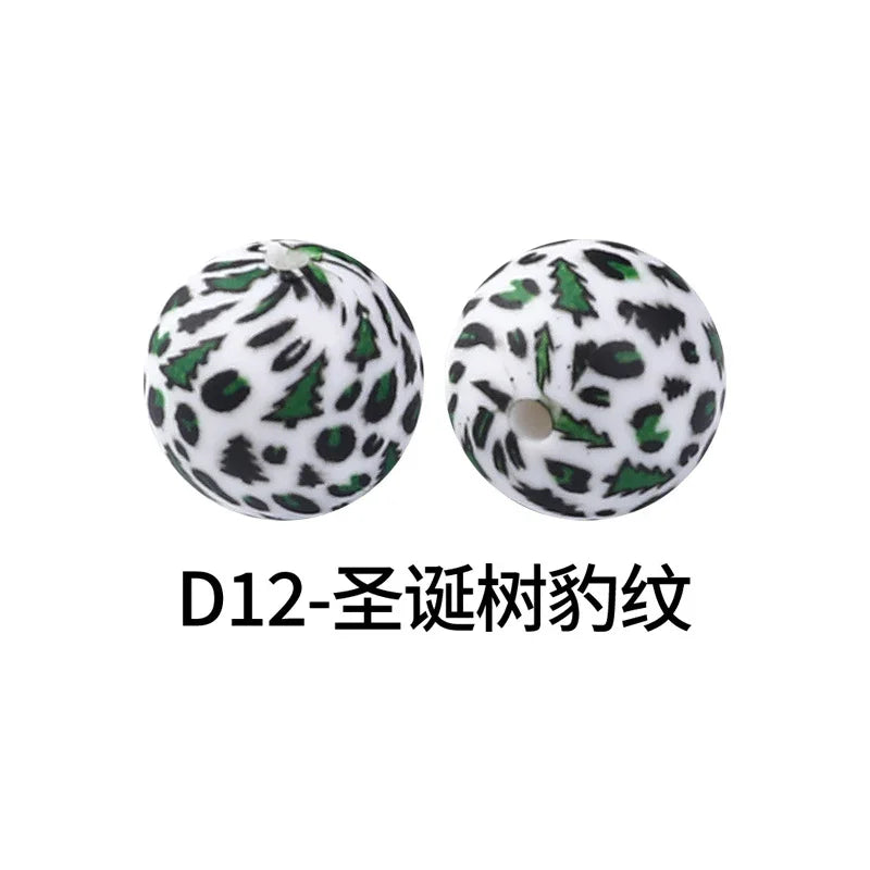 Factory Water Transfer Round 15mm Silicone Beads European and American Fashion Beaded Bracelet Jewelry Bulk Silicone Beads Wholesale