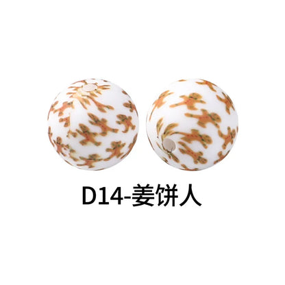 Factory Water Transfer Round 15mm Silicone Beads European and American Fashion Beaded Bracelet Jewelry Bulk Silicone Beads Wholesale