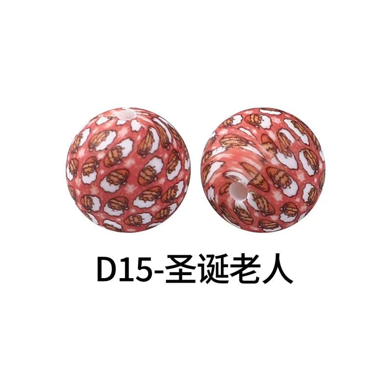 Factory Water Transfer Round 15mm Silicone Beads European and American Fashion Beaded Bracelet Jewelry Bulk Silicone Beads Wholesale