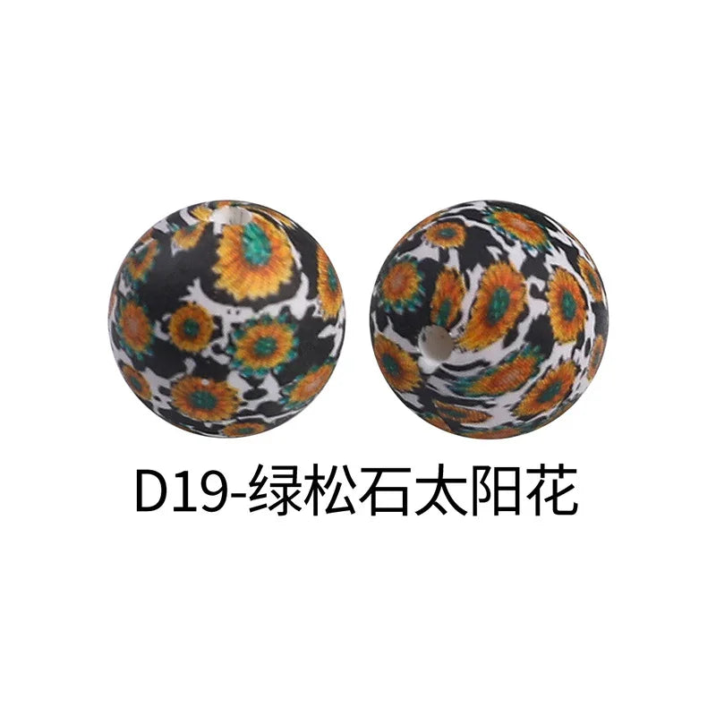 Factory Water Transfer Round 15mm Silicone Beads European and American Fashion Beaded Bracelet Jewelry Bulk Silicone Beads Wholesale