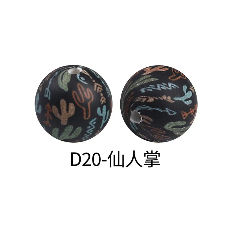 Factory Water Transfer Round 15mm Silicone Beads European and American Fashion Beaded Bracelet Jewelry Bulk Silicone Beads Wholesale