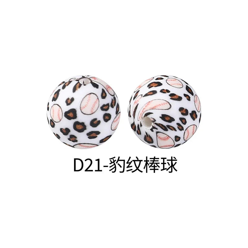 Factory Water Transfer Round 15mm Silicone Beads European and American Fashion Beaded Bracelet Jewelry Bulk Silicone Beads Wholesale