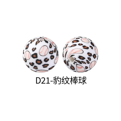 Factory Water Transfer Round 15mm Silicone Beads European and American Fashion Beaded Bracelet Jewelry Bulk Silicone Beads Wholesale