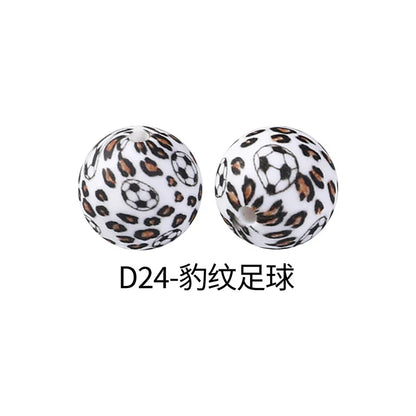 Factory Water Transfer Round 15mm Silicone Beads European and American Fashion Beaded Bracelet Jewelry Bulk Silicone Beads Wholesale