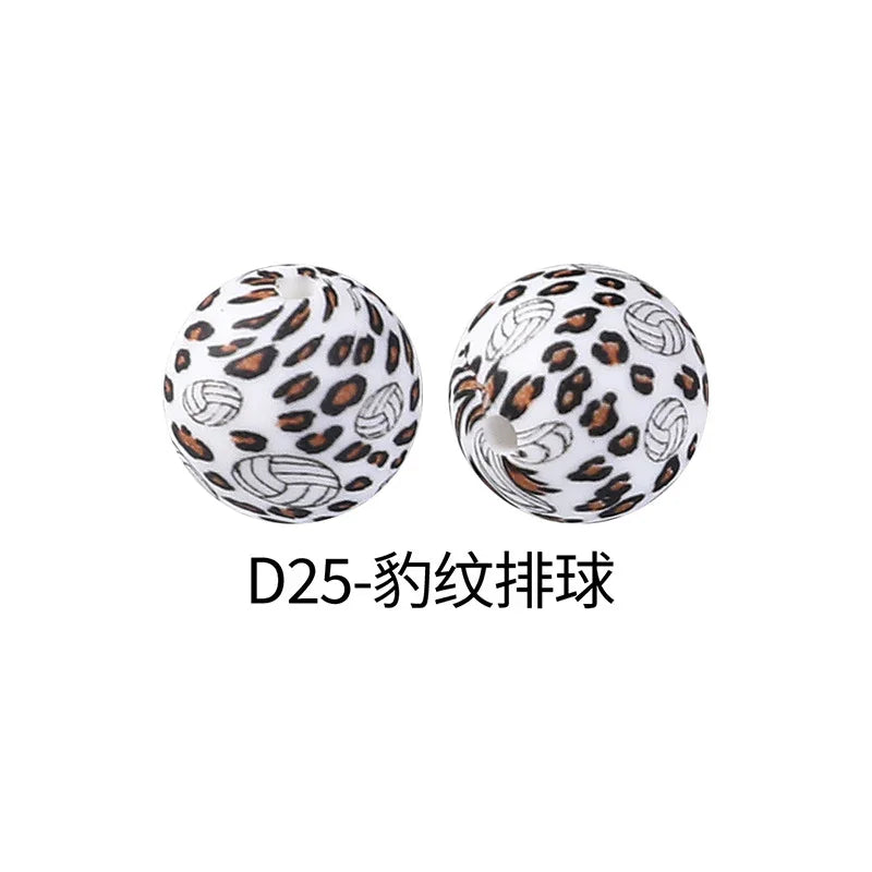 Factory Water Transfer Round 15mm Silicone Beads European and American Fashion Beaded Bracelet Jewelry Bulk Silicone Beads Wholesale