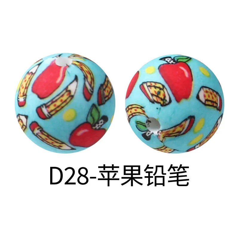 Factory Water Transfer Round 15mm Silicone Beads European and American Fashion Beaded Bracelet Jewelry Bulk Silicone Beads Wholesale