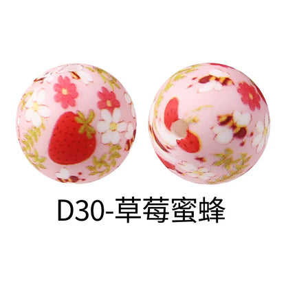 Factory Water Transfer Round 15mm Silicone Beads European and American Fashion Beaded Bracelet Jewelry Bulk Silicone Beads Wholesale