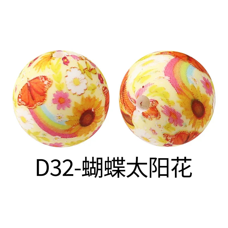 Factory Water Transfer Round 15mm Silicone Beads European and American Fashion Beaded Bracelet Jewelry Bulk Silicone Beads Wholesale