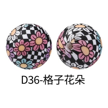 Factory Water Transfer Round 15mm Silicone Beads European and American Fashion Beaded Bracelet Jewelry Bulk Silicone Beads Wholesale