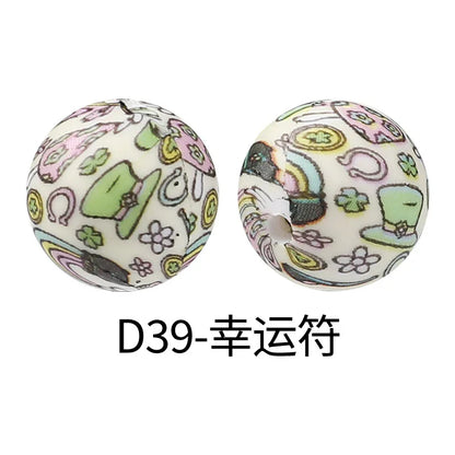 Factory Water Transfer Round 15mm Silicone Beads European and American Fashion Beaded Bracelet Jewelry Bulk Silicone Beads Wholesale