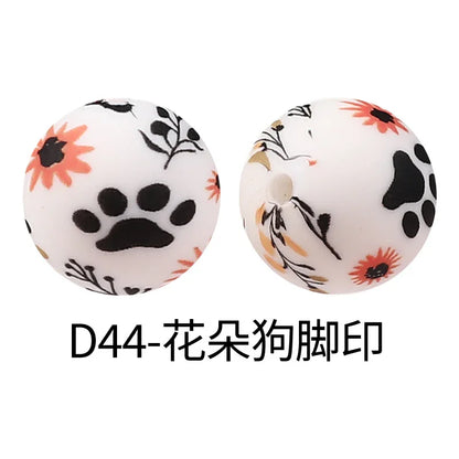 Factory Water Transfer Round 15mm Silicone Beads European and American Fashion Beaded Bracelet Jewelry Bulk Silicone Beads Wholesale