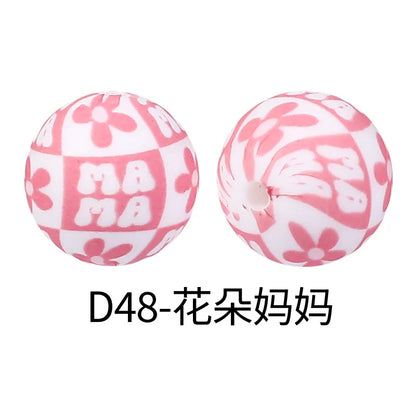 Factory Water Transfer Round 15mm Silicone Beads European and American Fashion Beaded Bracelet Jewelry Bulk Silicone Beads Wholesale