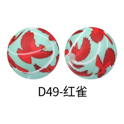 Factory Water Transfer Round 15mm Silicone Beads European and American Fashion Beaded Bracelet Jewelry Bulk Silicone Beads Wholesale