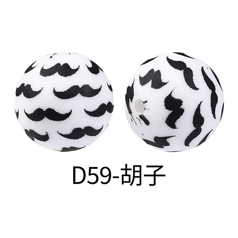 Factory Water Transfer Round 15mm Silicone Beads European and American Fashion Beaded Bracelet Jewelry Bulk Silicone Beads Wholesale