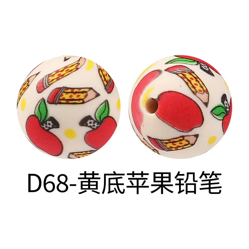 Factory Water Transfer Round 15mm Silicone Beads European and American Fashion Beaded Bracelet Jewelry Bulk Silicone Beads Wholesale