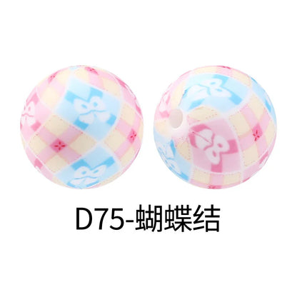 Factory Water Transfer Round 15mm Silicone Beads European and American Fashion Beaded Bracelet Jewelry Bulk Silicone Beads Wholesale