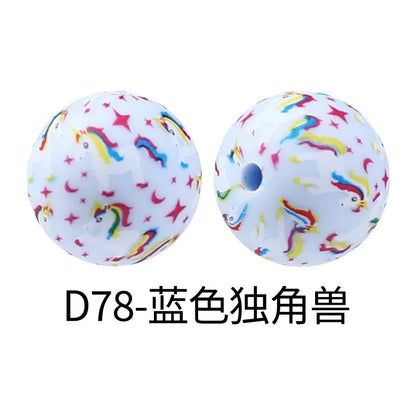 Factory Water Transfer Round 15mm Silicone Beads European and American Fashion Beaded Bracelet Jewelry Bulk Silicone Beads Wholesale