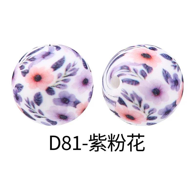 Factory Water Transfer Round 15mm Silicone Beads European and American Fashion Beaded Bracelet Jewelry Bulk Silicone Beads Wholesale