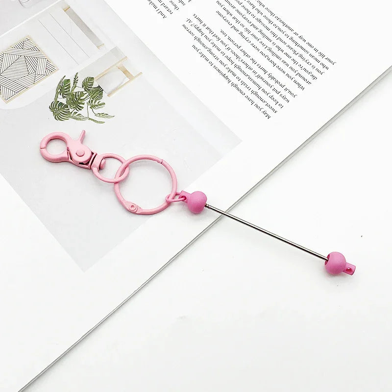 DIY Beaded Lobster Button Macaroon Color Metal Keychain