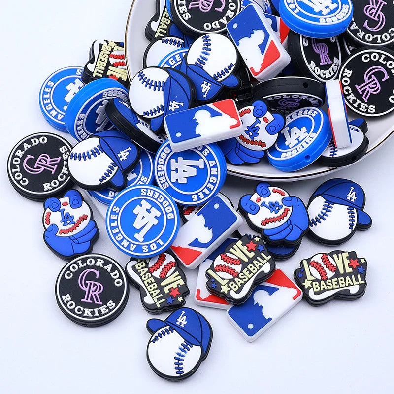 Baseball Silicone Beads Team Silicone Beads | Silicone Focal Bead for DIY Keychain & Pen Wrap