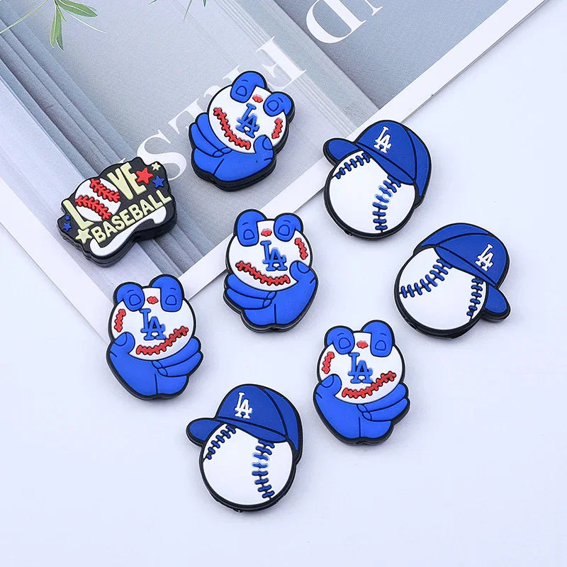 Baseball Silicone Beads Team Silicone Beads | Silicone Focal Bead for DIY Keychain & Pen Wrap