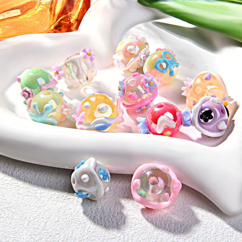 Hand-painted Clay Beads Sticky Flower Loose Beads Beaded