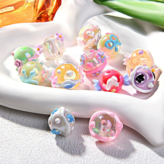 Hand-painted Clay Beads Sticky Flower Loose Beads Beaded