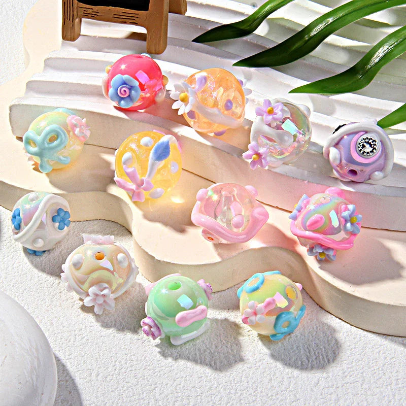 Hand-painted Clay Beads Sticky Flower Loose Beads Beaded