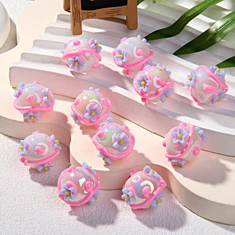 Hand-painted Clay Beads Sticky Flower Loose Beads Beaded