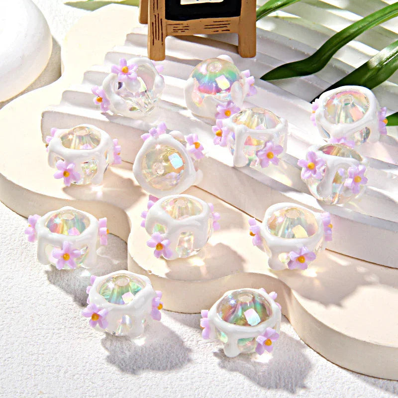 Hand-painted Clay Beads Sticky Flower Loose Beads Beaded
