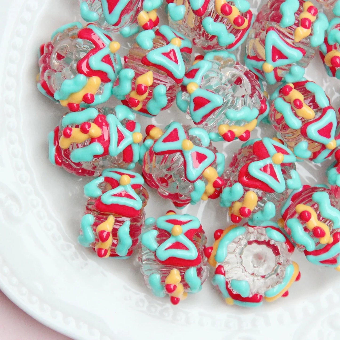 Christmas Beaded Clay Beads Hand Painted Beads Oil Beads