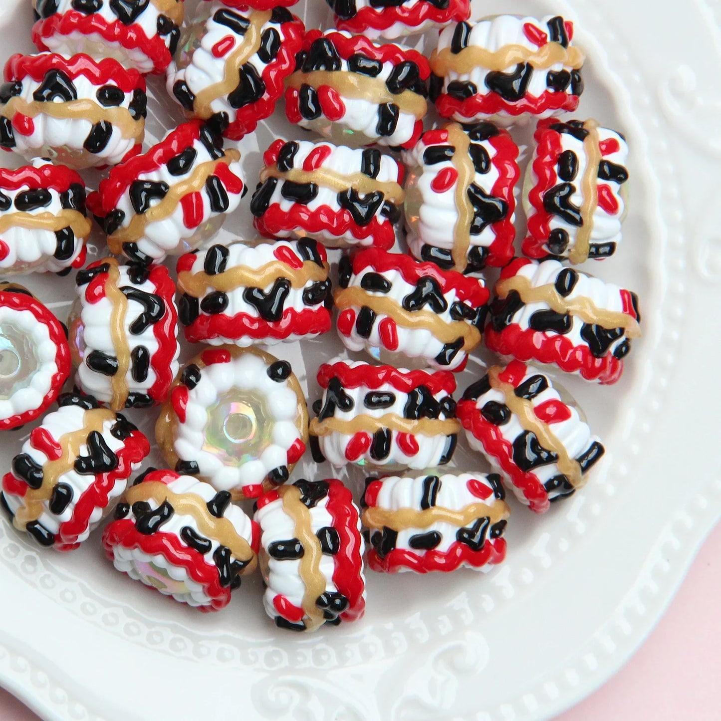Christmas Beaded Clay Beads Hand Painted Beads Oil Beads