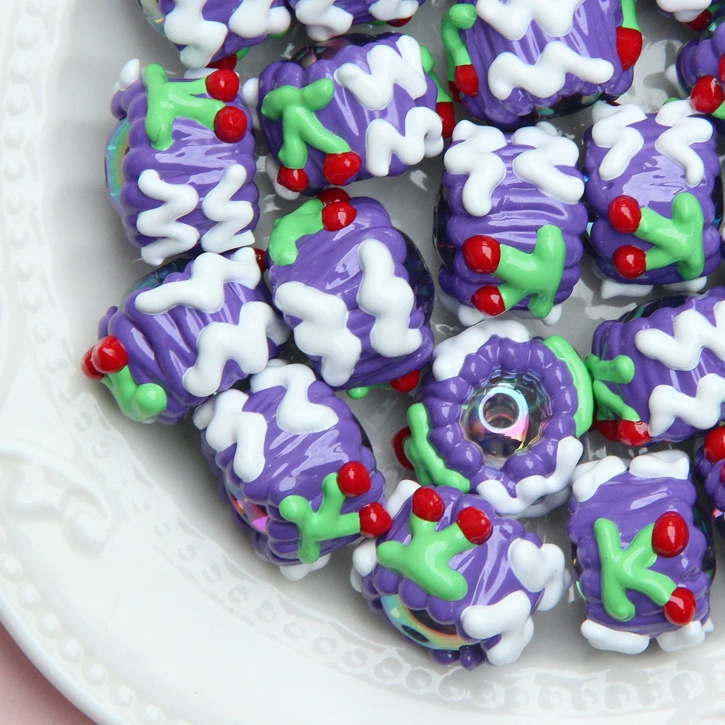 Christmas Beaded Clay Beads Hand Painted Beads Oil Beads