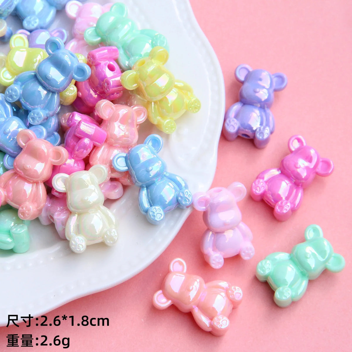 Acrylic UV Coating Bear Beads with Holes | DIY Sports Fan Bracelet & Keychain Craft Bead