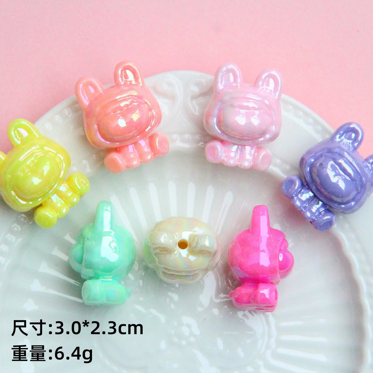 Acrylic UV Coating Bear Beads with Holes | DIY Sports Fan Bracelet & Keychain Craft Bead
