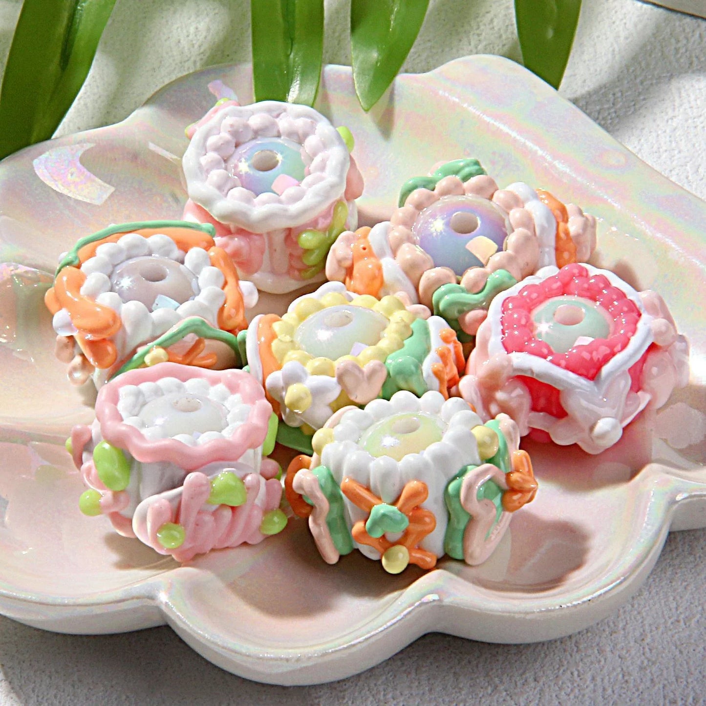 Beaded Cream Cake Accessories Clay Beads Hand Painted Beads