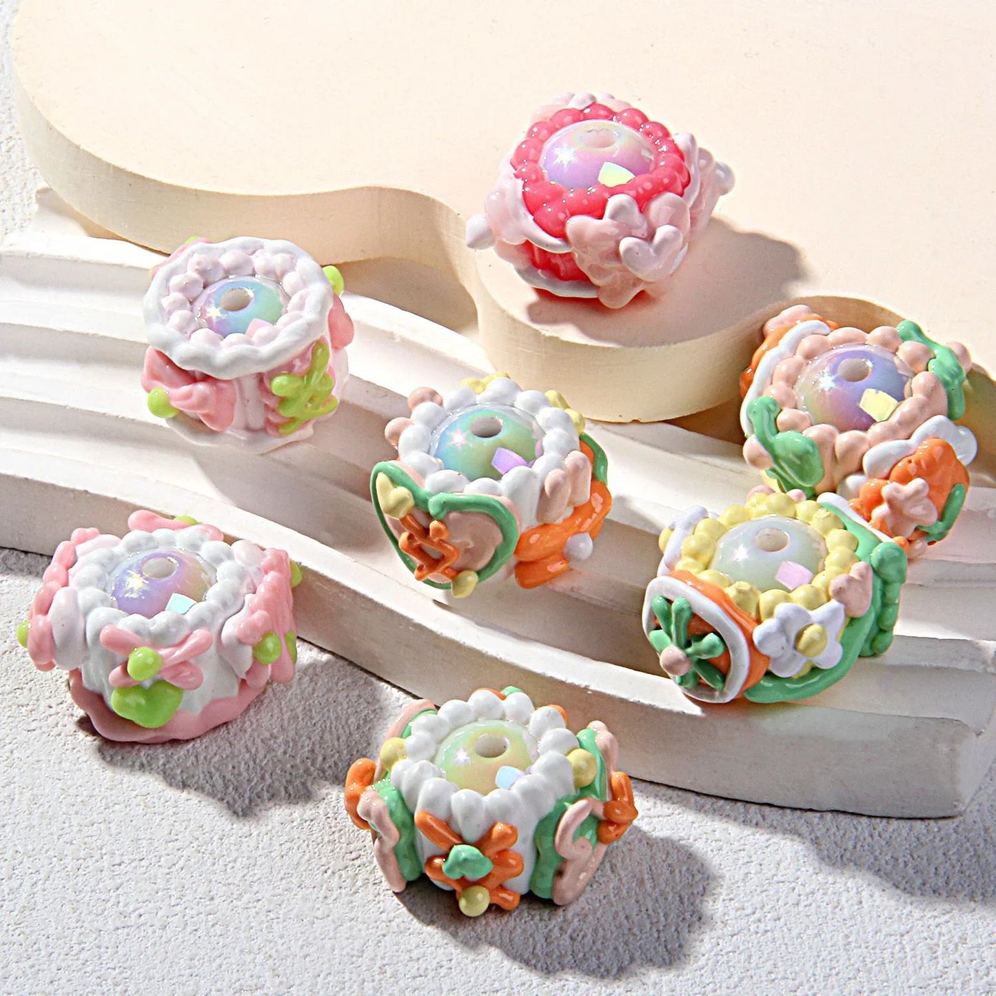 Beaded Cream Cake Accessories Clay Beads Hand Painted Beads