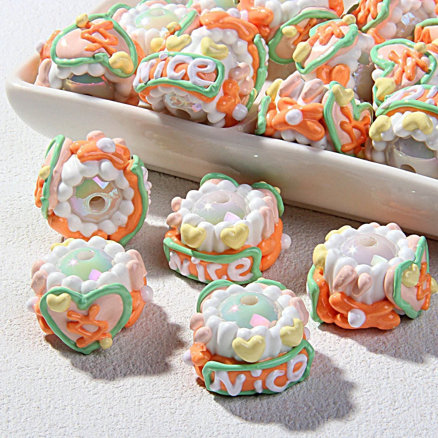 Beaded Cream Cake Accessories Clay Beads Hand Painted Beads