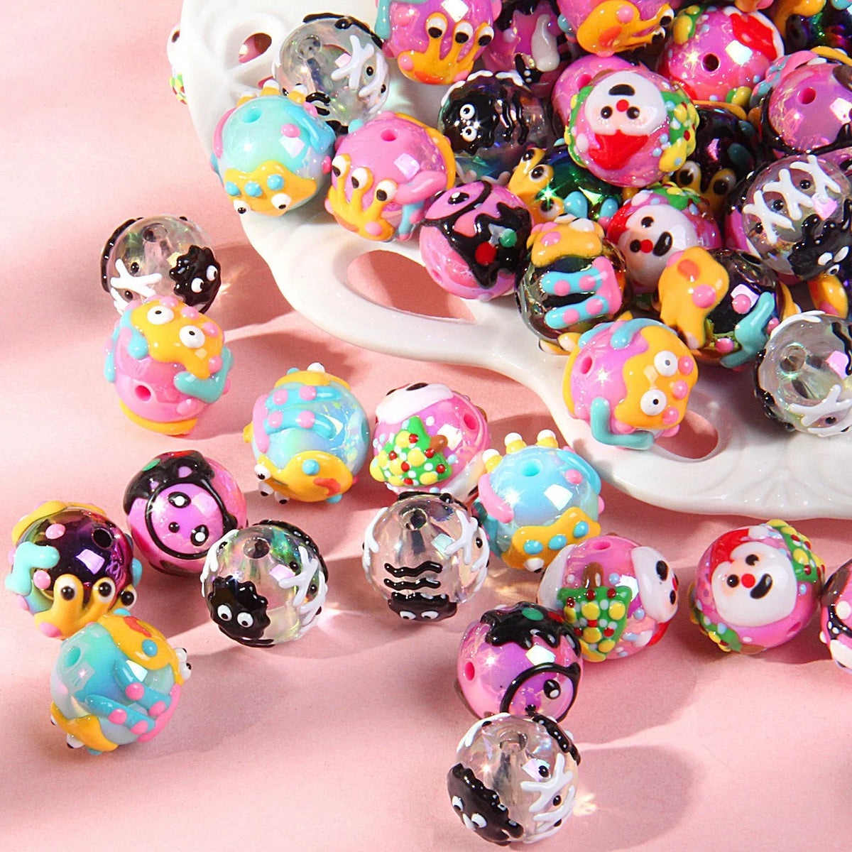 Multi-faceted Hand-painted Beaded Handmade Clay Beads Beaded Pen | Clay Bead for DIY Bracelet Keychain & Boho Jewelry
